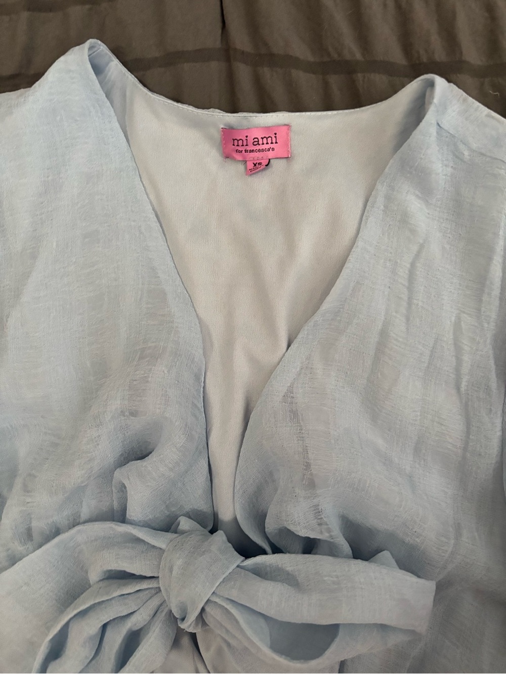 Francesca's Collections Light Blue Ruffle Tie-Front Romper - Picture 2 of 3
